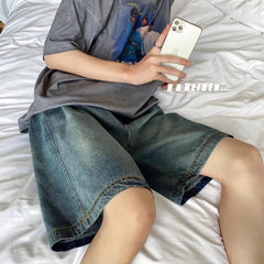 Men Jeans Vintage Denim Shorts Loose Casual Shorts