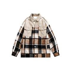 Unisex Jacket Vintage Plaid Stitching PU Leather Jacket