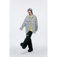 Unisex Jacket Spring and Autumn Vintage Overalls Jacket Loose Lapels Coat