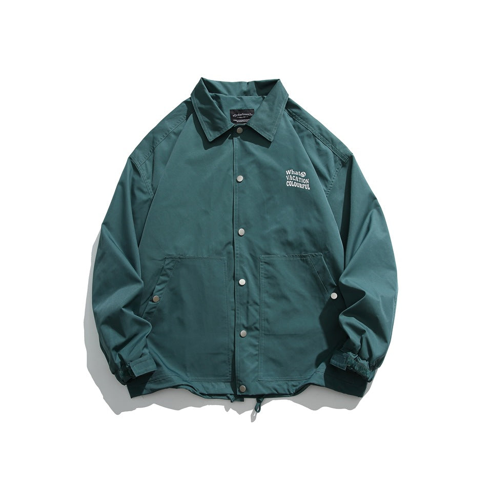 Unisex Jacket Casual Polo Collar Coat Loose Coach Jacket