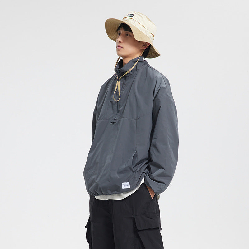 Unisex Jacket Shell Jacket Half Zipped Stand Collar Coat Jacket