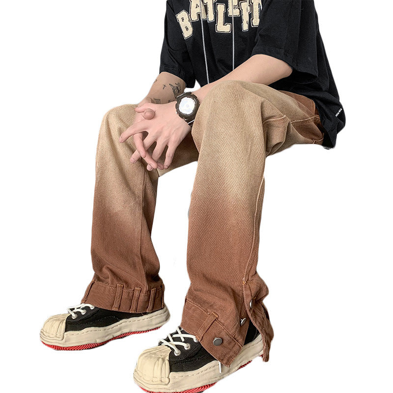 Men Jeans Retro Tie-Dyed Jeans Loose Straight Casual Pants