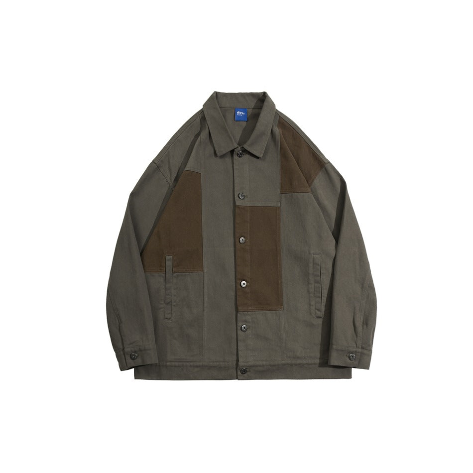 Unisex Jacket Retro Washed Stitching Patch Jacket Men's and Women's Loose Spring and Autumn Overalls