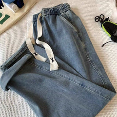 Men Jeans Straight Loose Summer Light Color Retro Casual Wide Leg Pants