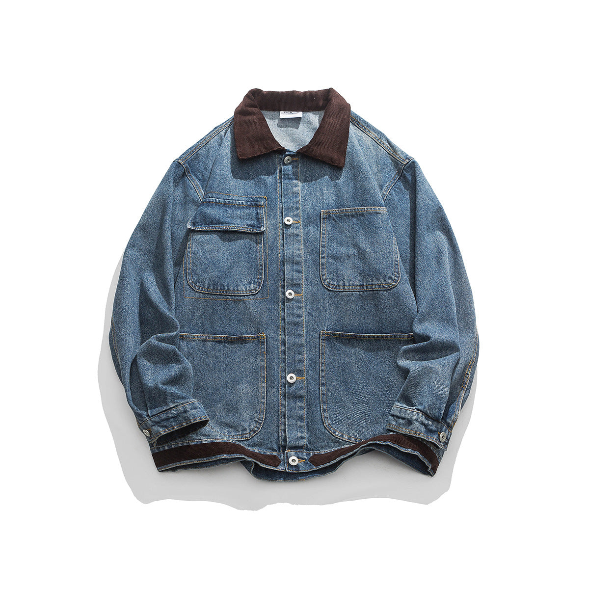 Unisex Jacket Vintage Amekaji Washed Denim Jacket Casual Loose Overalls
