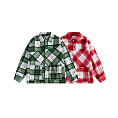 Unisex Jacket Polo Collar Jacket Men's and Women's Loose Plaid Jacket