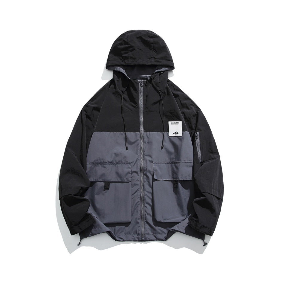 Unisex Jacket Vintage Shell Jacket Loose Hooded Coat Men's and Women's Jacket