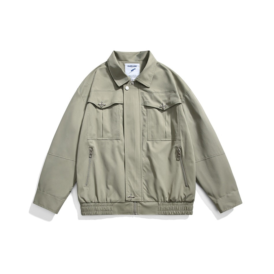 Unisex Jacket Spring and Autumn Retro Lapels Jacket Overalls
