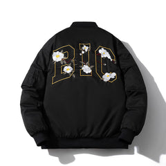 Mens Vintage Jackets Floral Embroidered Jacket Loose Casual Baseball Uniform