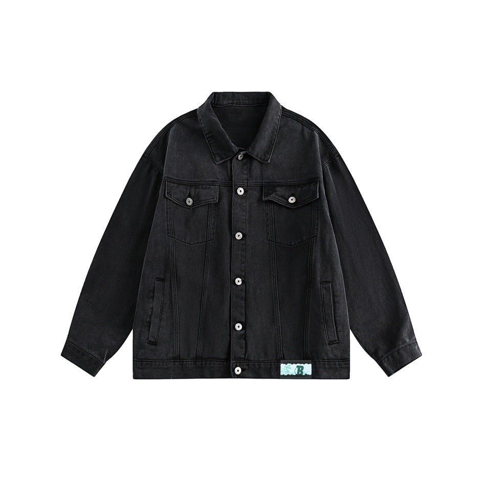 Unisex Jacket Spring and Autumn Denim Jacket Men and Women Couple Loose Casual Polo Collar Jacket
