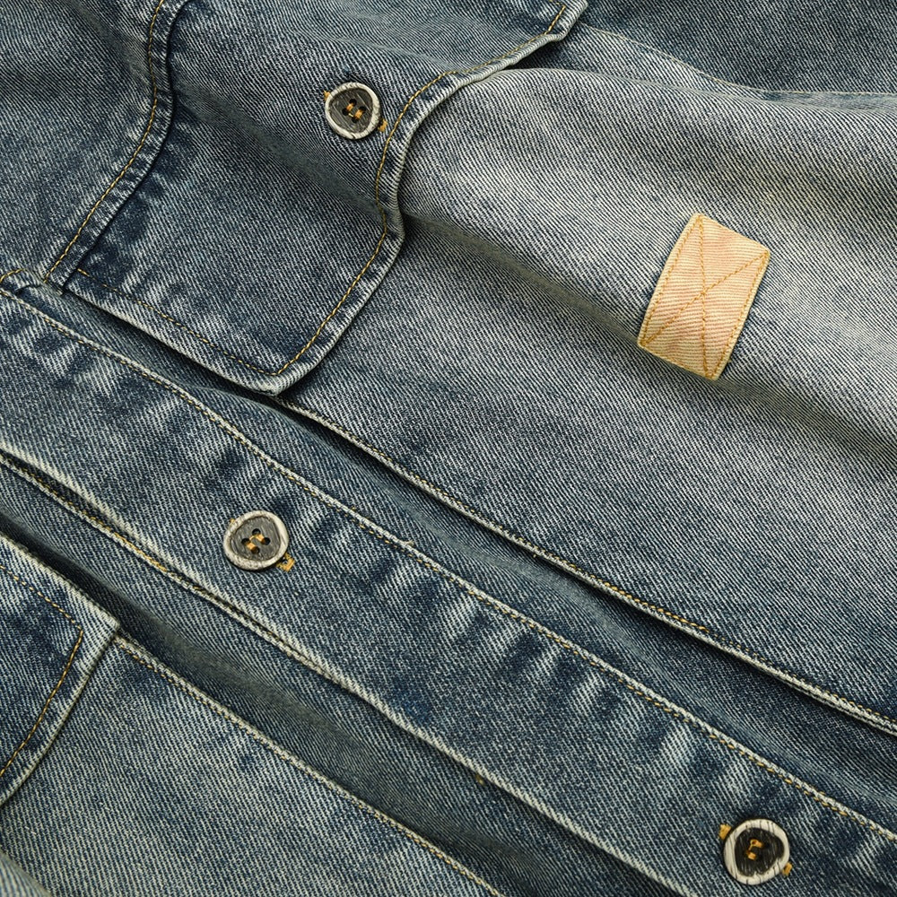 Unisex Jacket Retro Loose Washed-out Large Workwear with Pocket Denim Clothes Jacket