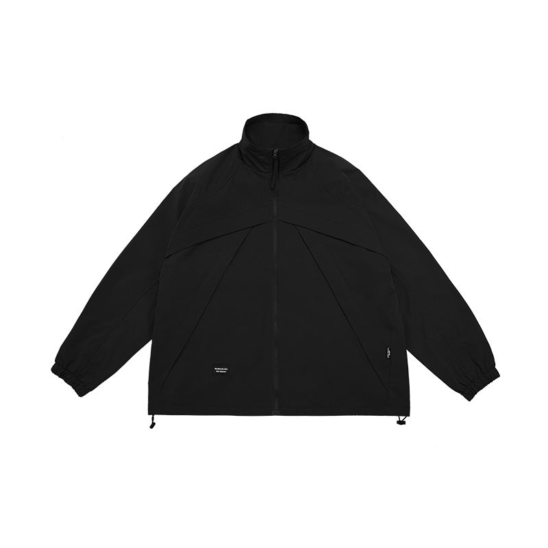 Unisex Jacket Spring Overalls Coat Loose Zip Large Pocket Stand Collar Jacket for Men