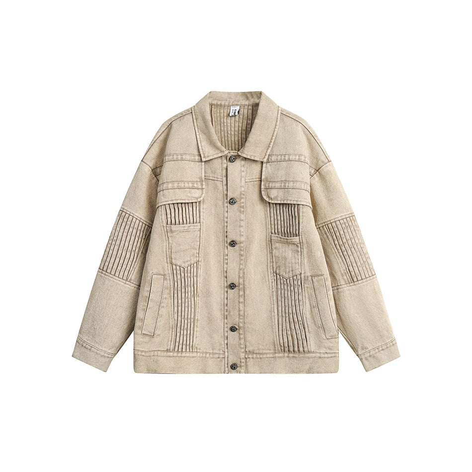 Unisex Jacket Washed Denim Clothes Jacket Men and Women Lapel Overalls