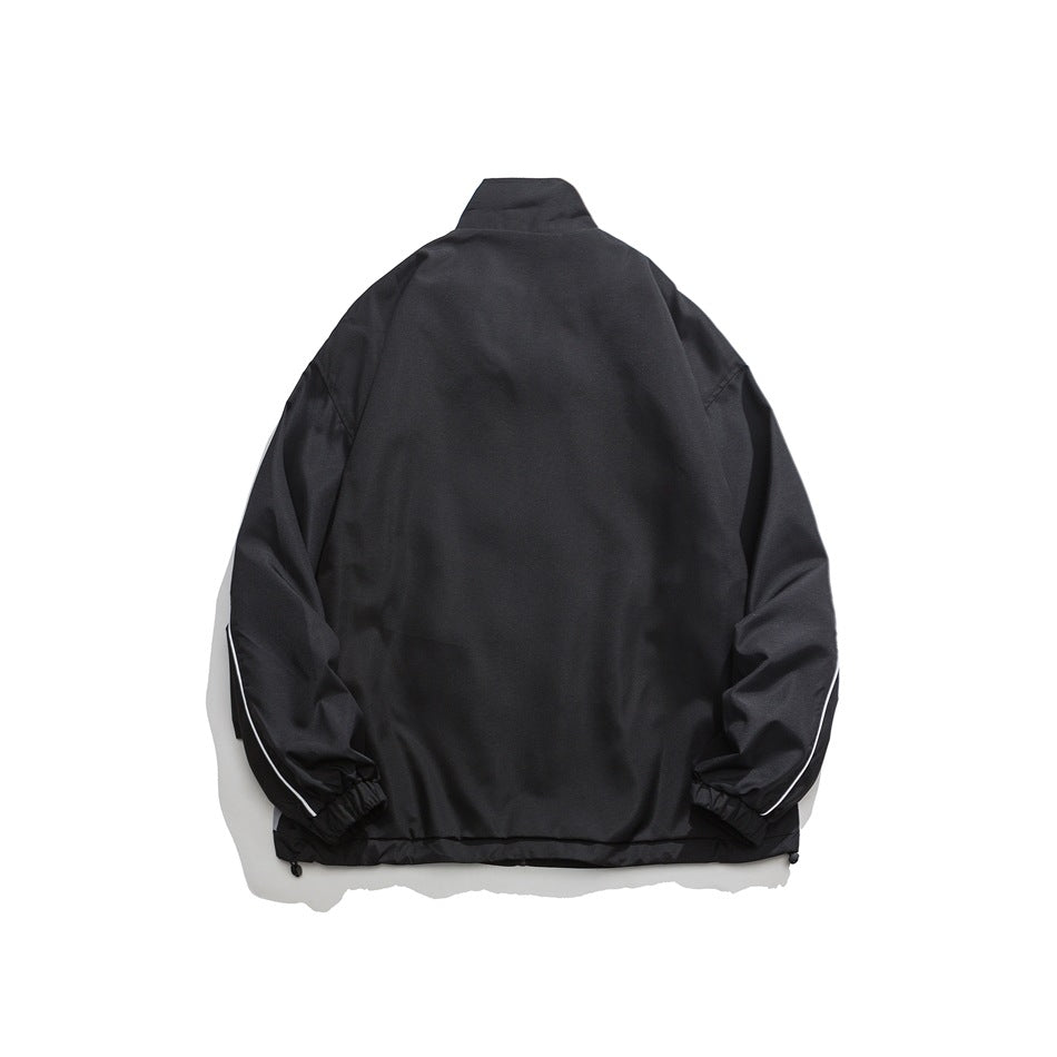 Unisex Jacket Retro Patchwork Contrast Color Stand-up Collar Sportswear Jacket