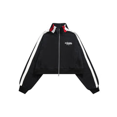 Unisex Jacket Vintage Stripe Short Sports Jacket Men's and Women's Slim Stand Collar Jacket