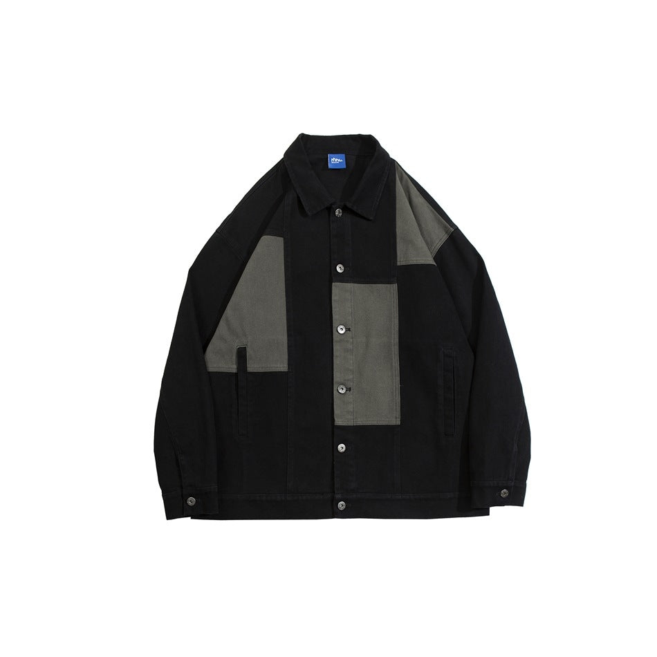 Unisex Jacket Retro Washed Stitching Patch Jacket Men's and Women's Loose Spring and Autumn Overalls