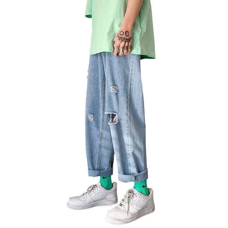 Men Jeans Ripped Jeans Men's Summer Straight Loose Pants
