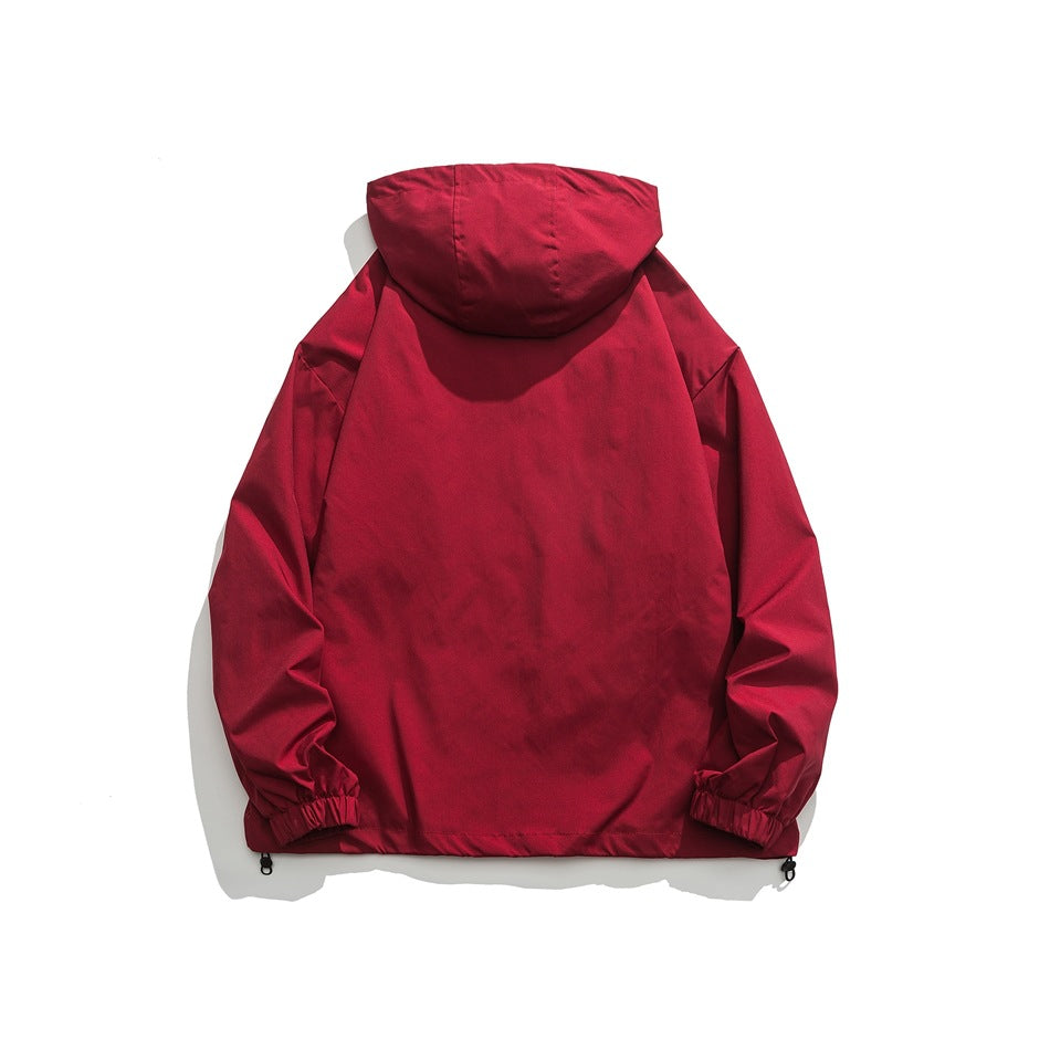 Unisex Jacket Vintage Sports Hooded Jacket Loose Casual Spring and Autumn Coat
