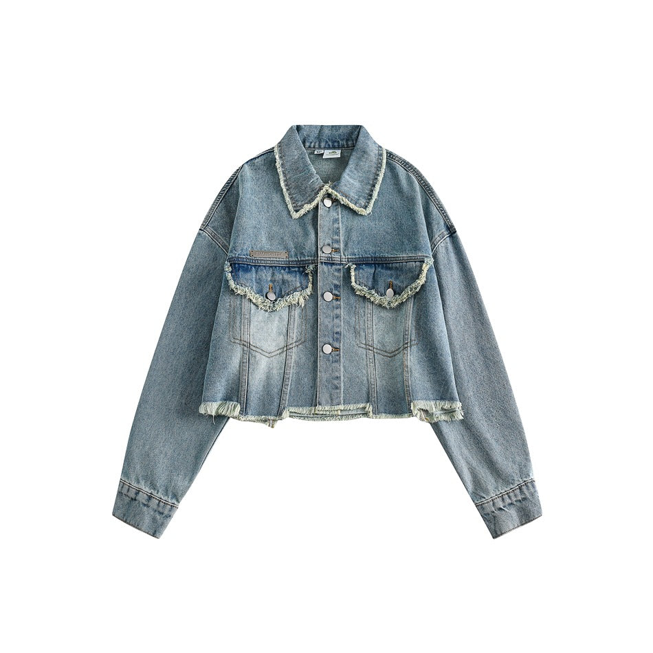 Unisex Jacket Retro Washed Denim Jacket Baggy Coat