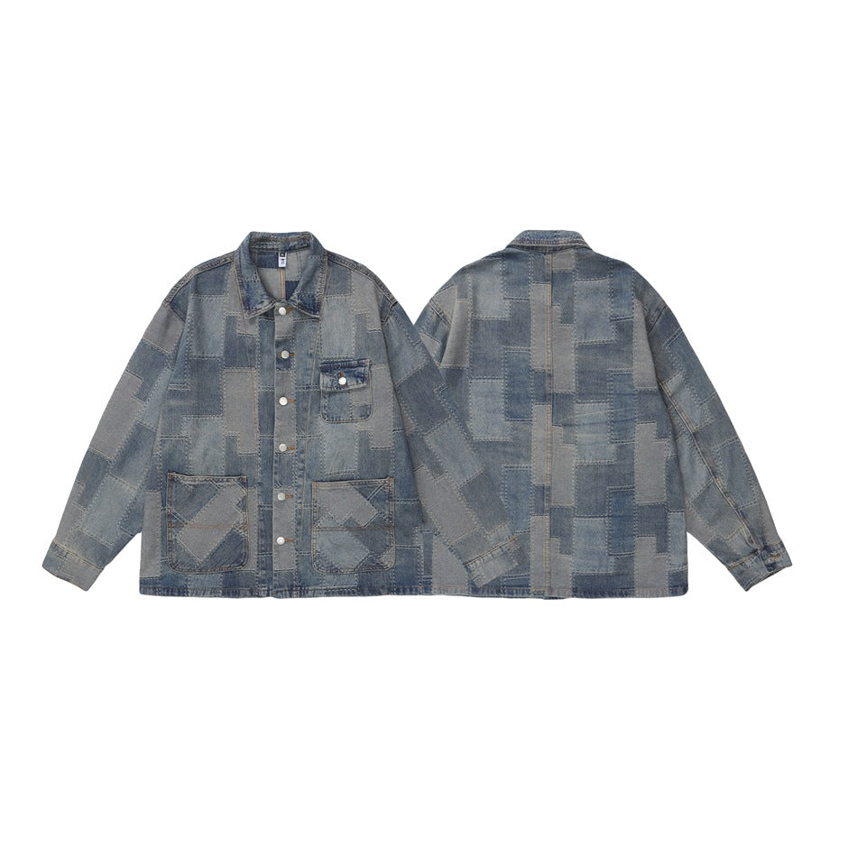 Unisex Jacket Casual Denim Jacket Men's and Women's Polo Collar Top Coat