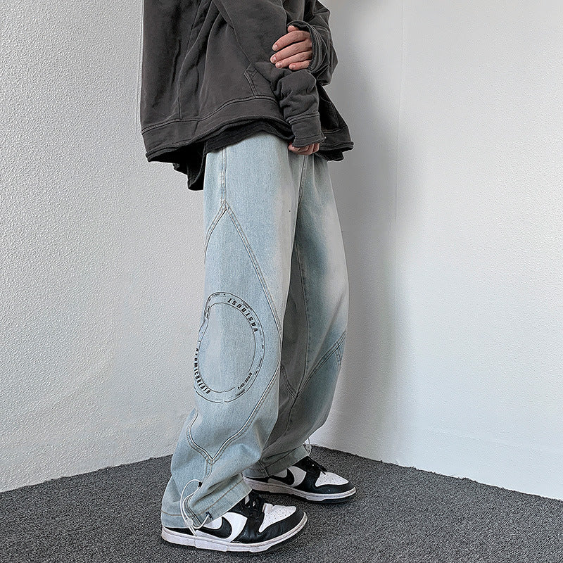 Men Jeans Straight Loose Wide-Leg Pants