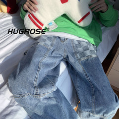 Men Jeans Checkered Vintage Jeans Men's Loose Straight Oversize Trousers