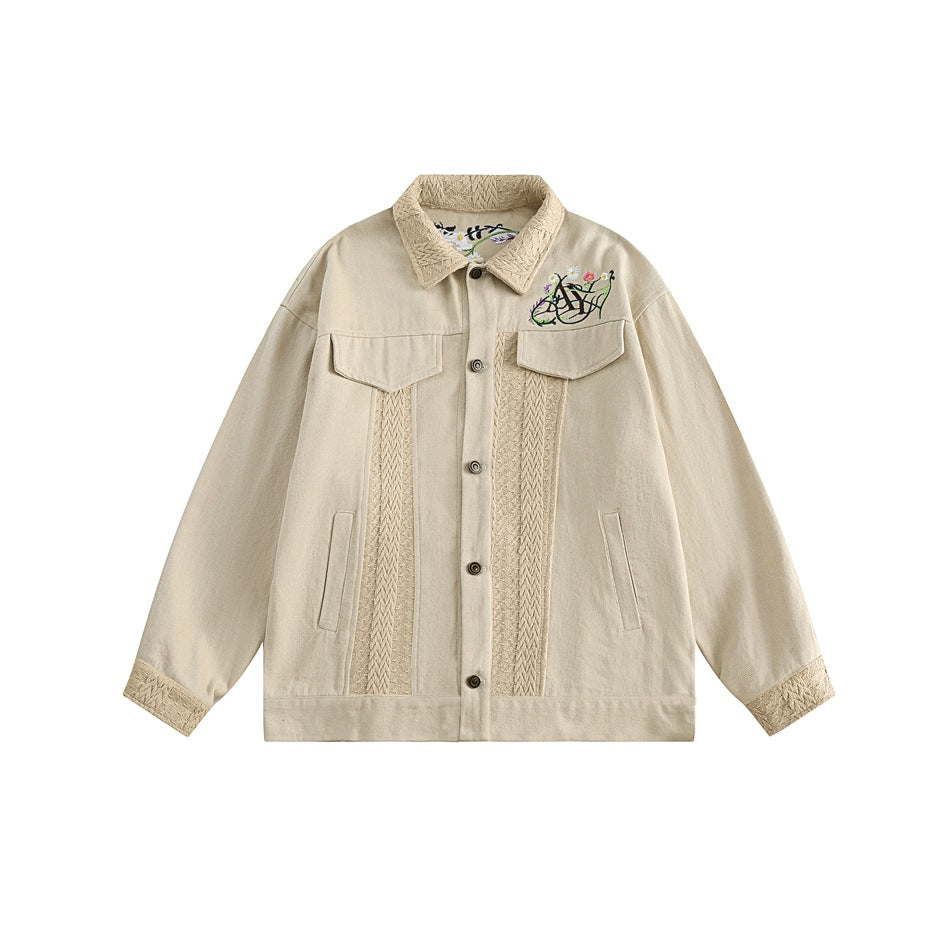 Unisex Jacket Vintage Spring and Autumn Coat Loose Embroidered Jacket