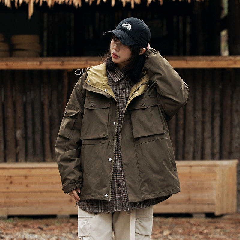 Unisex Jacket Vintage Outdoor Loose Hooded Workwear Coats Men's and Women's Jacket