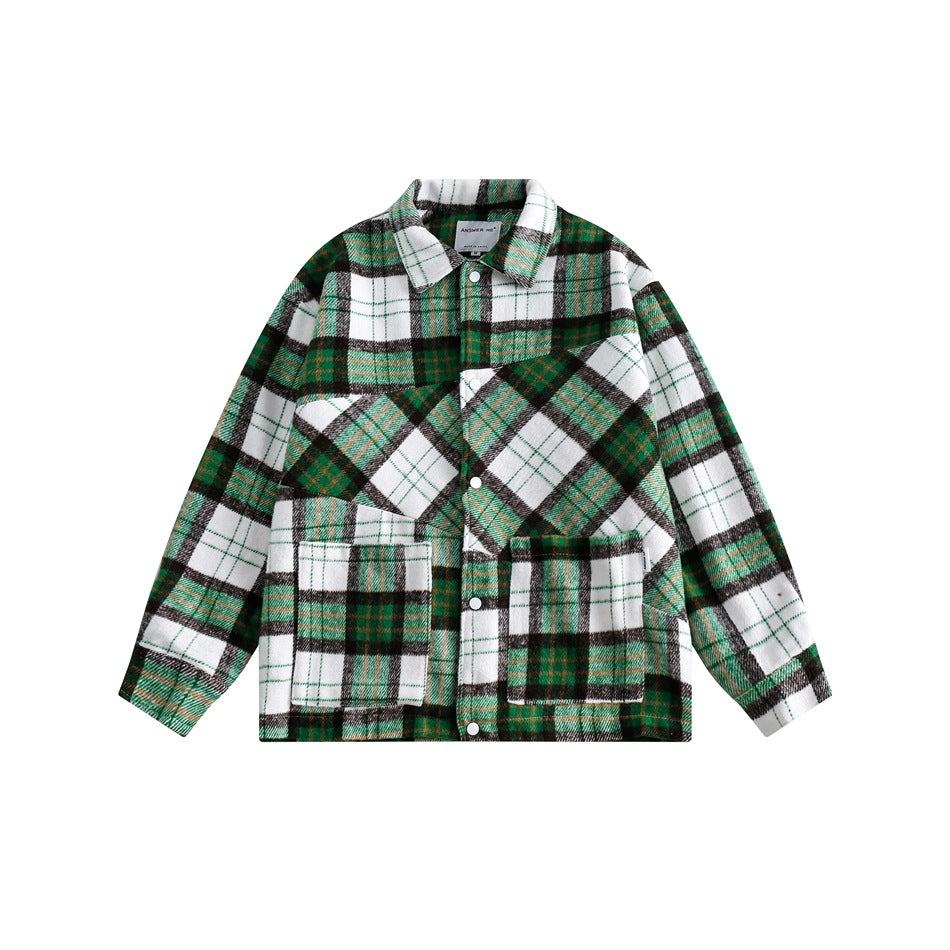 Unisex Jacket Polo Collar Jacket Men's and Women's Loose Plaid Jacket