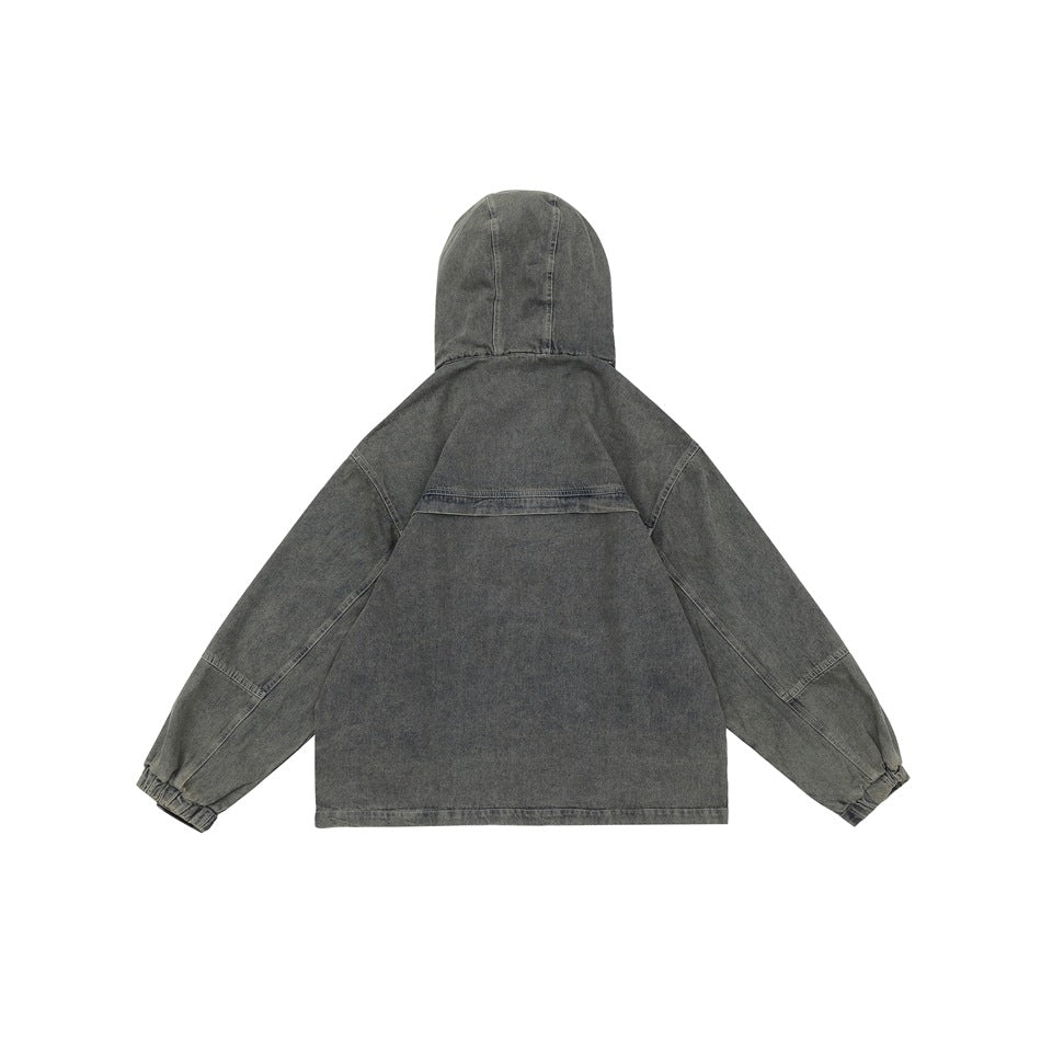 Unisex Jacket Retro Washed Hooded Denim Jacket for Men and Women Spring and Autumn Coat