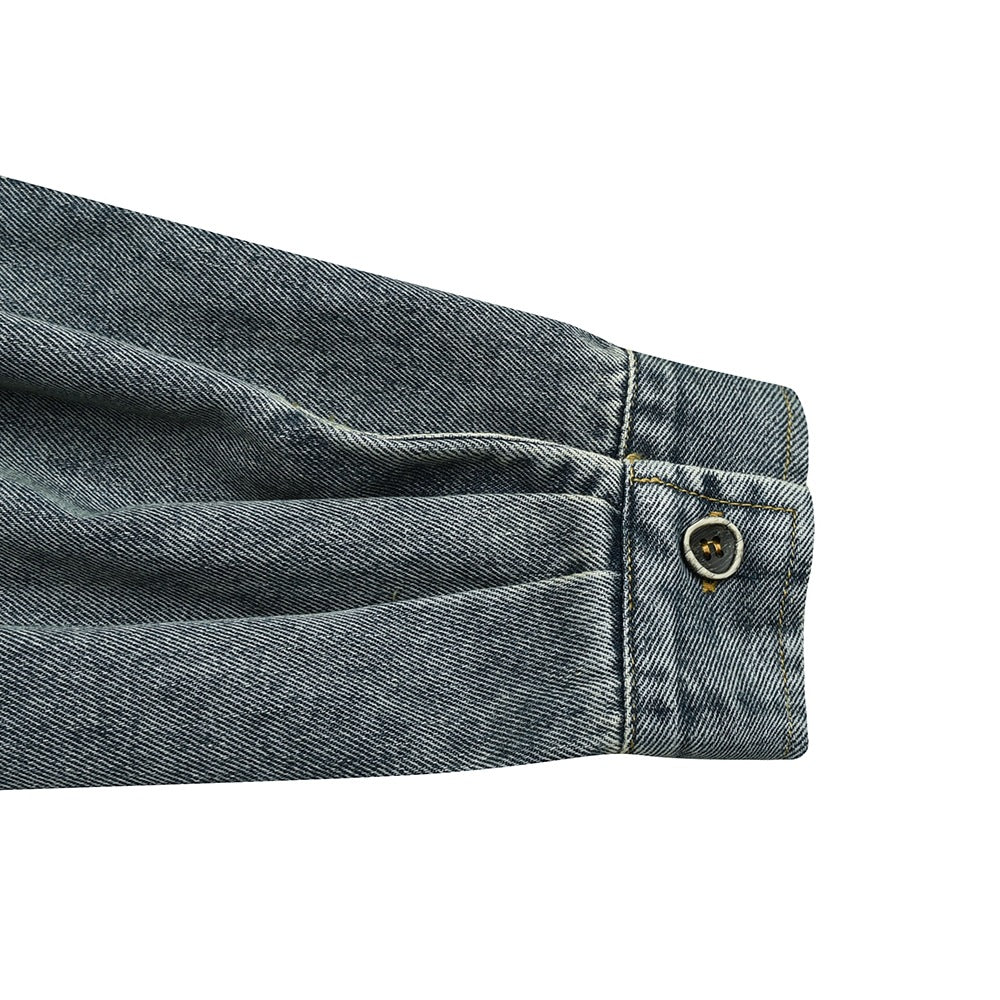 Unisex Jacket Retro Loose Washed-out Large Workwear with Pocket Denim Clothes Jacket