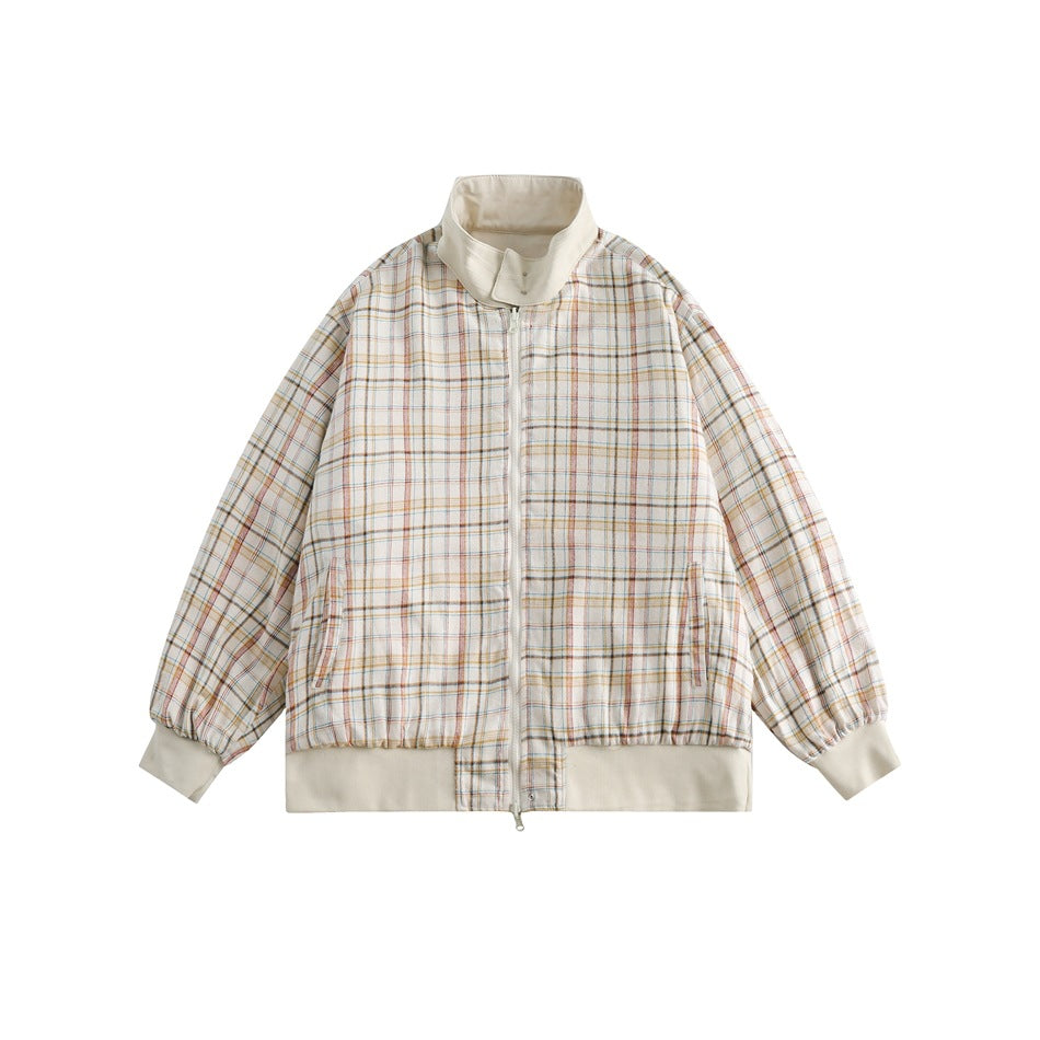 Unisex Jacket Spring and Autumn Retro Reversible Jacket Men's and Women's Loose Lapel Plaid Jacket