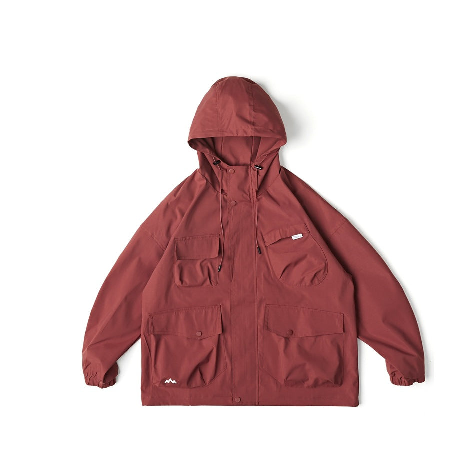 Unisex Jacket Loose Multi-Pocket Hooded Jacket Shell Jacket Mechanical Style Coat