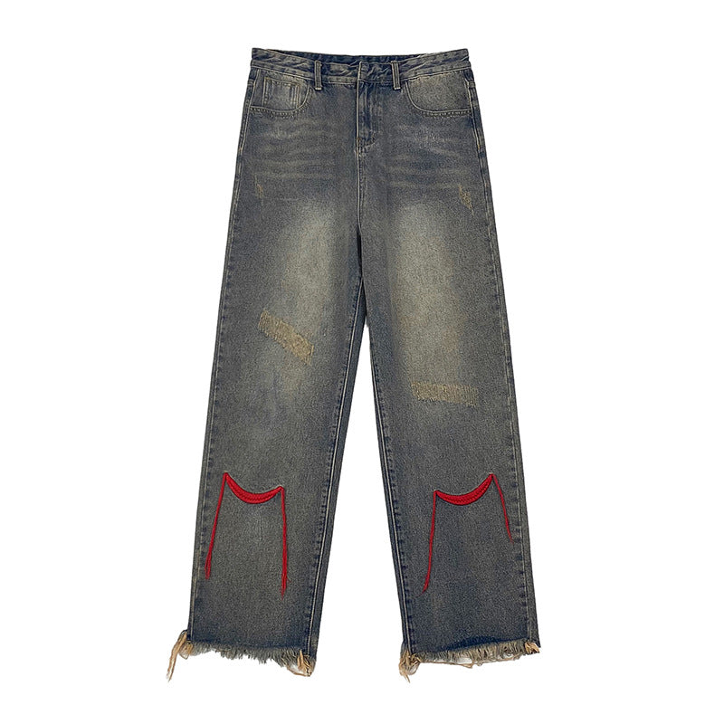 Men Jeans Fall Baggy Straight Trousers Wide Leg Pants
