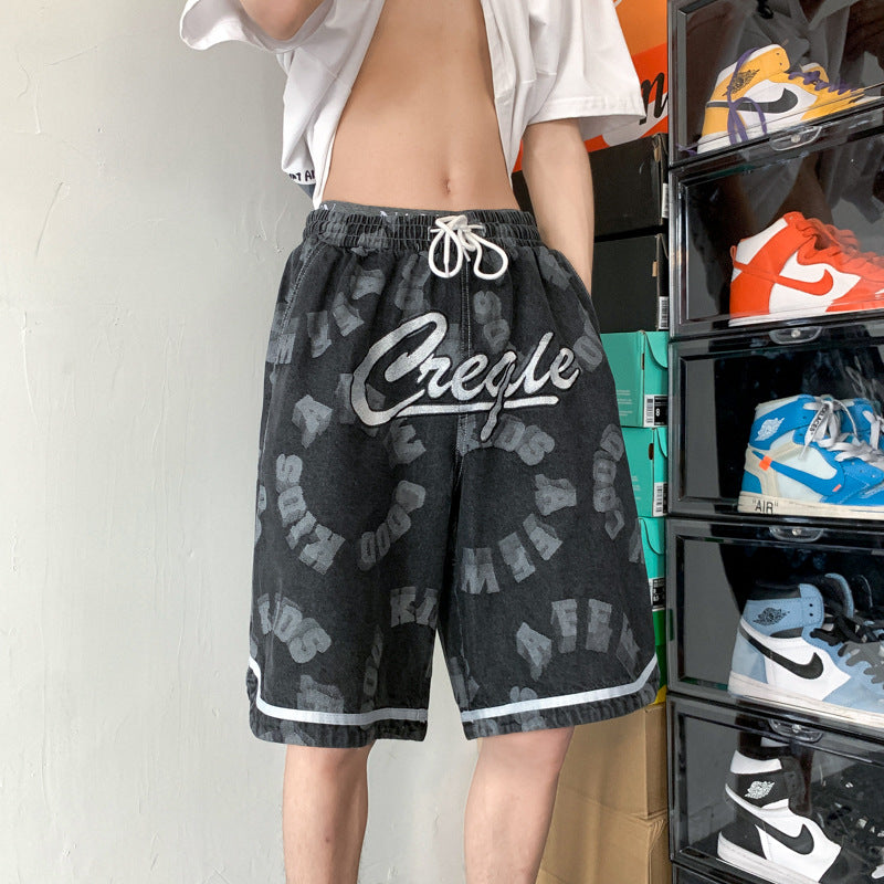 Men Jeans Shorts Men's Summer Loose Straight Shorts