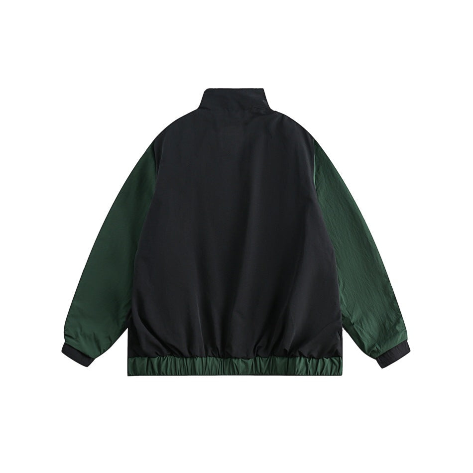 Unisex Jacket Stand-up Collar Sports Jacket Loose Splicing Coat