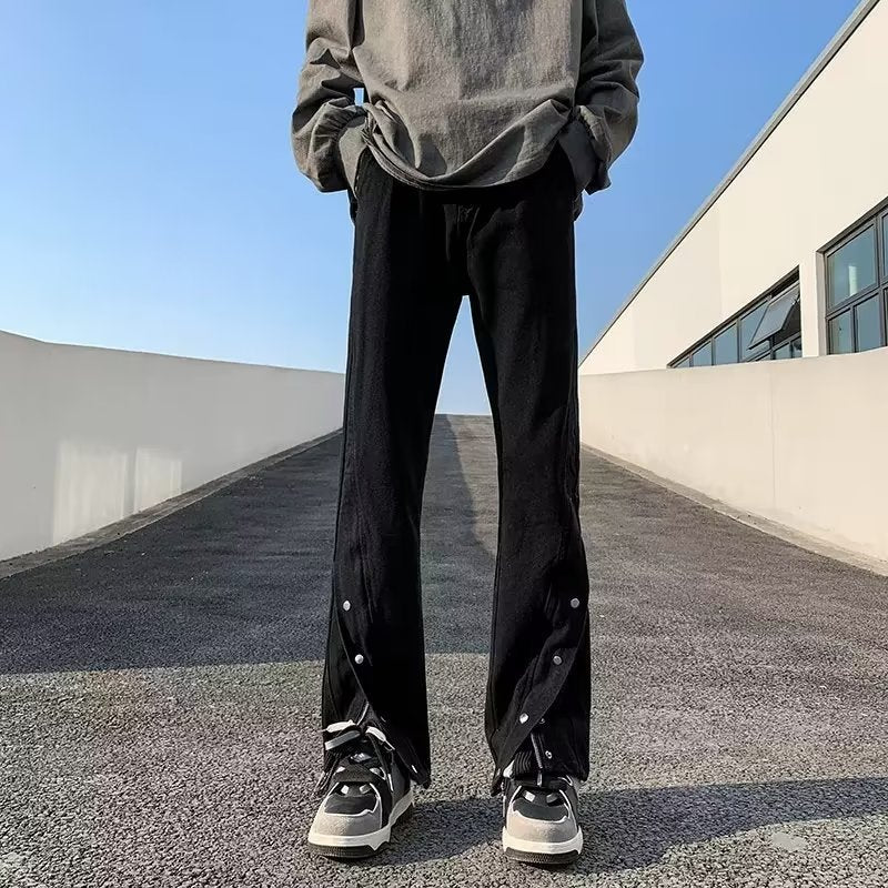 Men Jeans Slim Fit Bootcut Trousers Slit Pants
