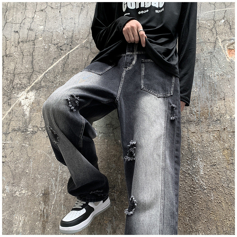 Men Jeans Ripped Jeans Men's Autumn Retro Loose Straight Trousers