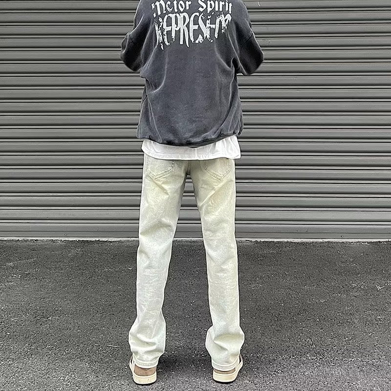 Men Jeans Vintage Jeans Summer Distressed Straight Bootleg Pants