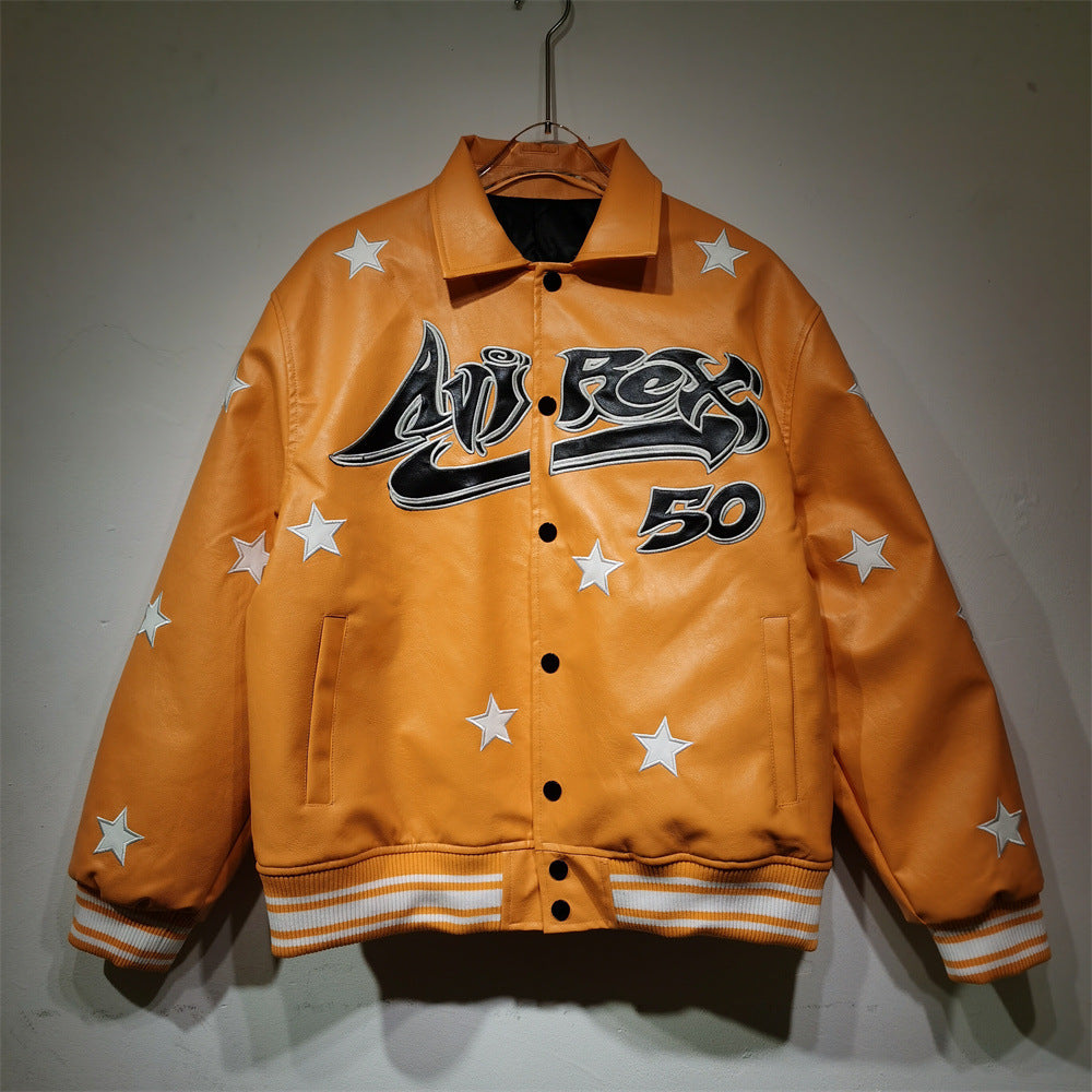 Hellstar Jacket Avirex X Hellstar Leather Jacket Loose Hip Hop