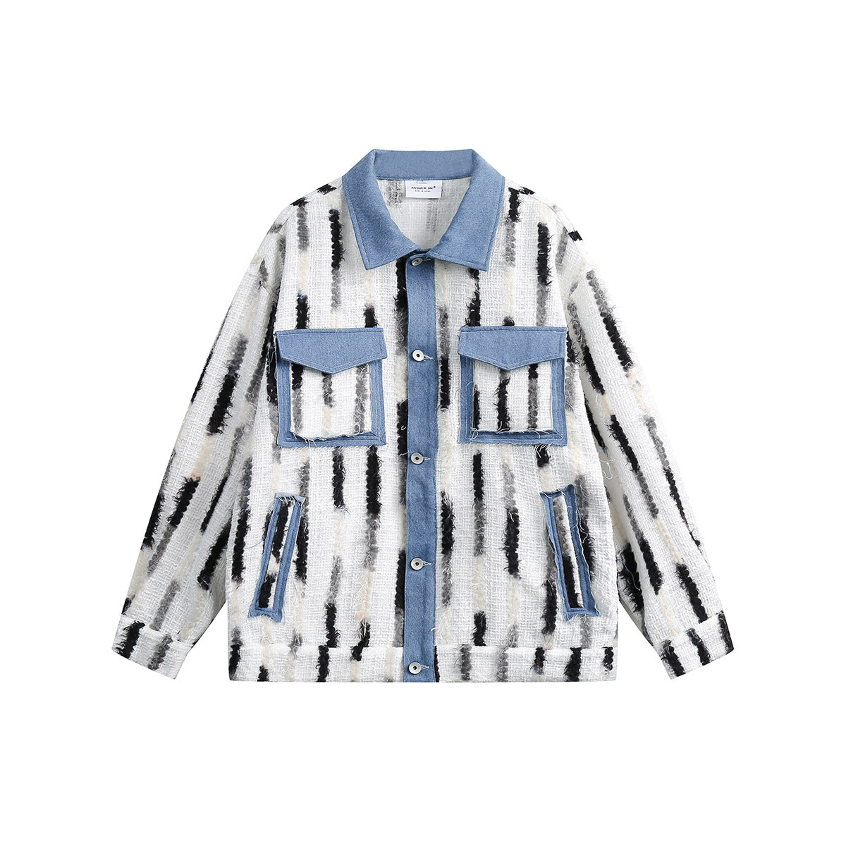 Unisex Jacket Loose Striped Stitching Denim Jacket Baggy Coat