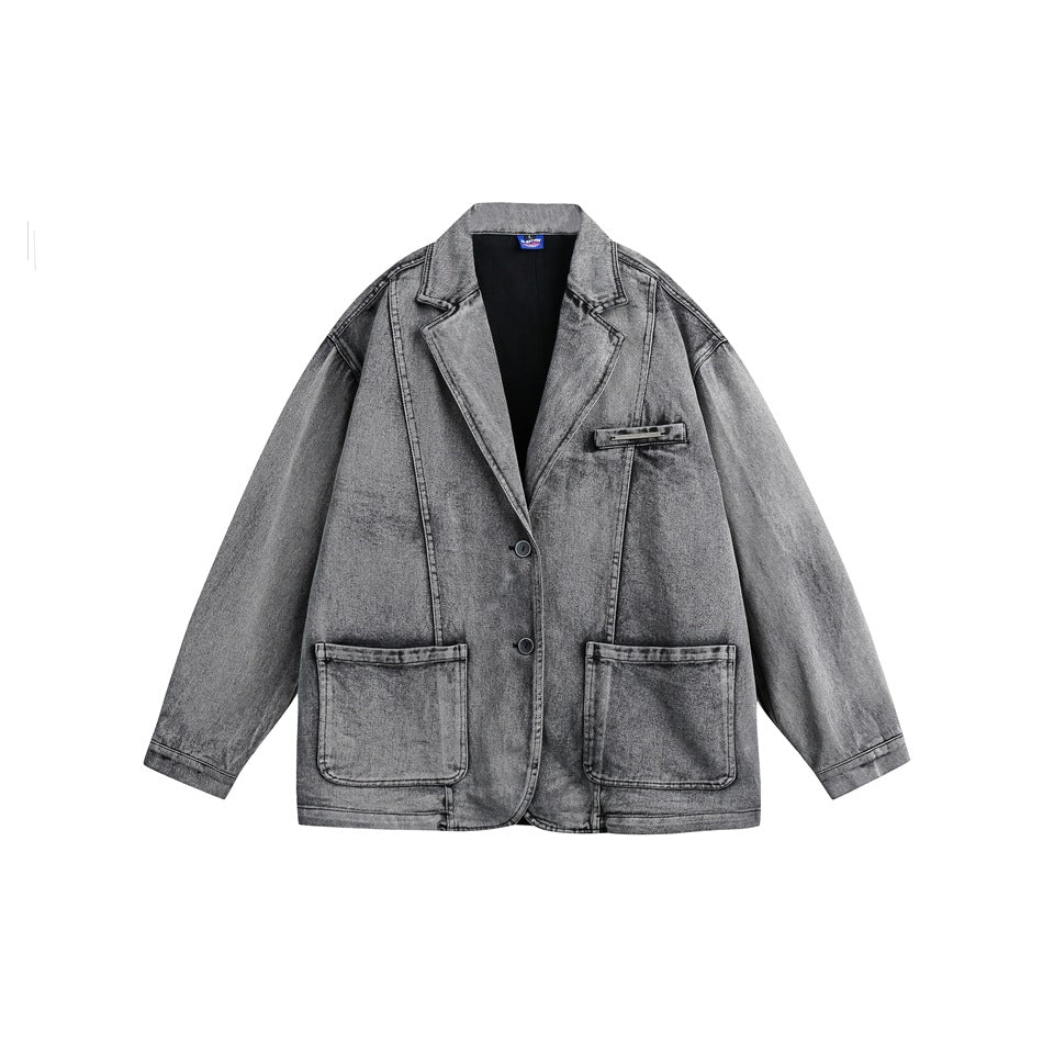 Unisex Jacket Vintage Loose-Fitting Denim Clothes Men's and Women's Washed Distressed Jacket