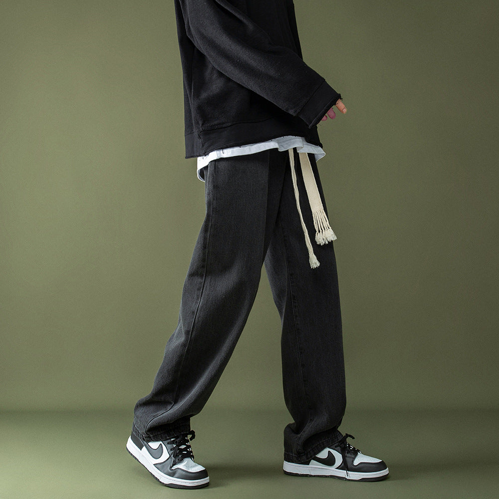 Men Jeans Retro Loose Casual Straight Wide Leg Pants