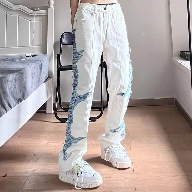 Men Jeans Patchwork Jeans Male Hiphop Loose Straight Trousers