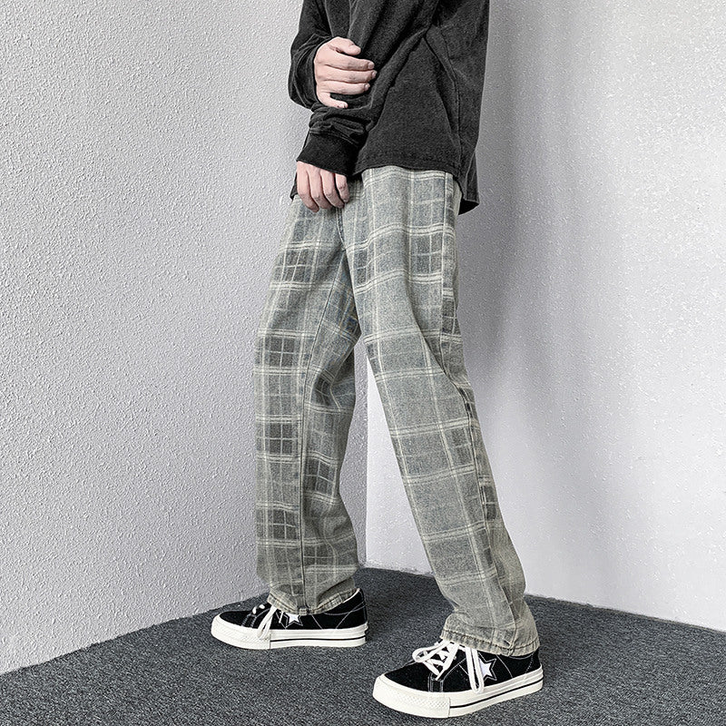 Men Jeans Autumn Loose Straight Wide Leg Pants Retro Trousers