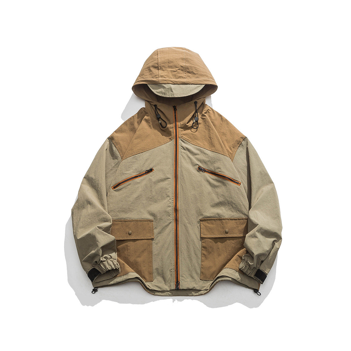 Unisex Jacket Retro Style Colorblock Hood Jacket Coat Loose Shell Jacket