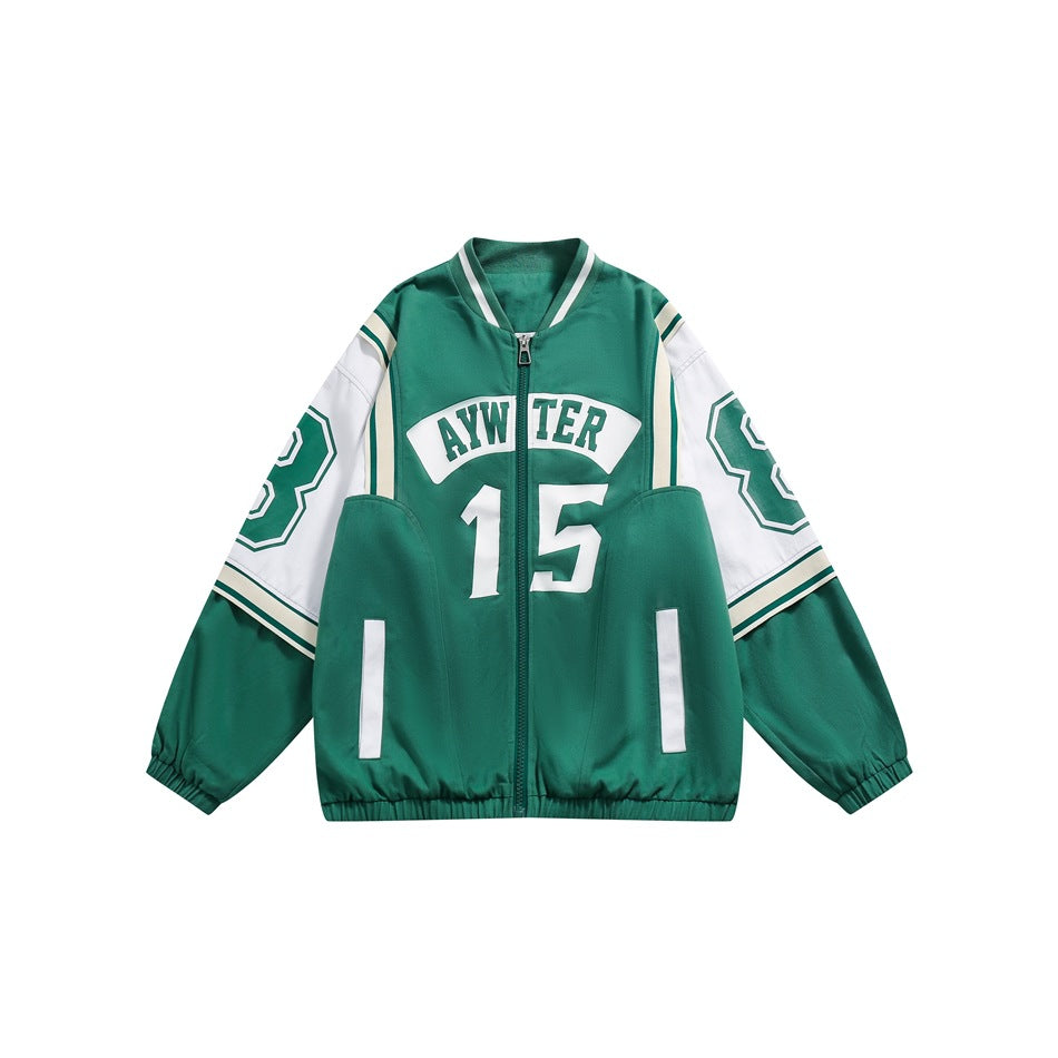 Unisex Jacket Retro College Style Loose Color Matching Baseball Jacket Loose Casual Jacket