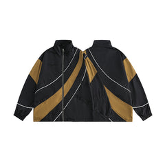 Unisex Jacket Spring and Autumn Retro Patchwork Contrast Color Stand-up Collar Coat