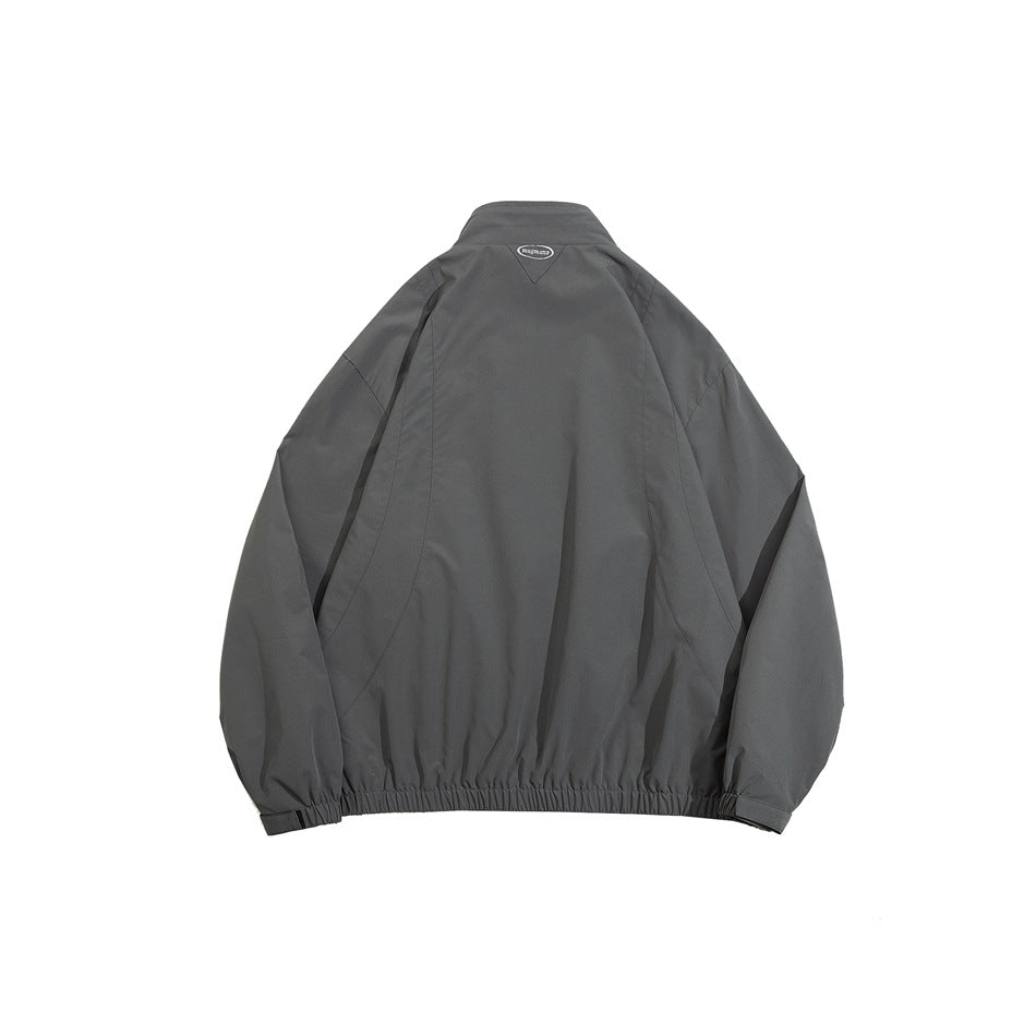 Unisex Jacket Vintage Zipper Stand Collar Coat for Men and Women Same Style Loose-Fitting Workwear Jacket
