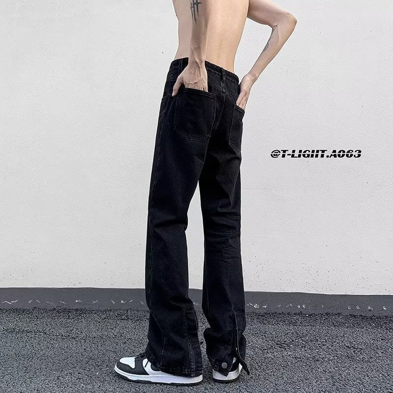 Men Jeans Washed Worn Jeans Men's Straight Loose Flared Pants